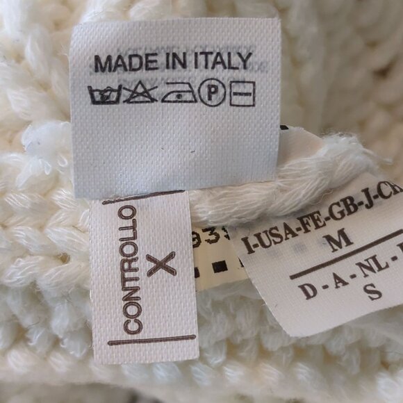 RIVAMONTI Women's White Intricate Aran Cable Knit Sweater Size M Made In Italy - Picture 7 of 15